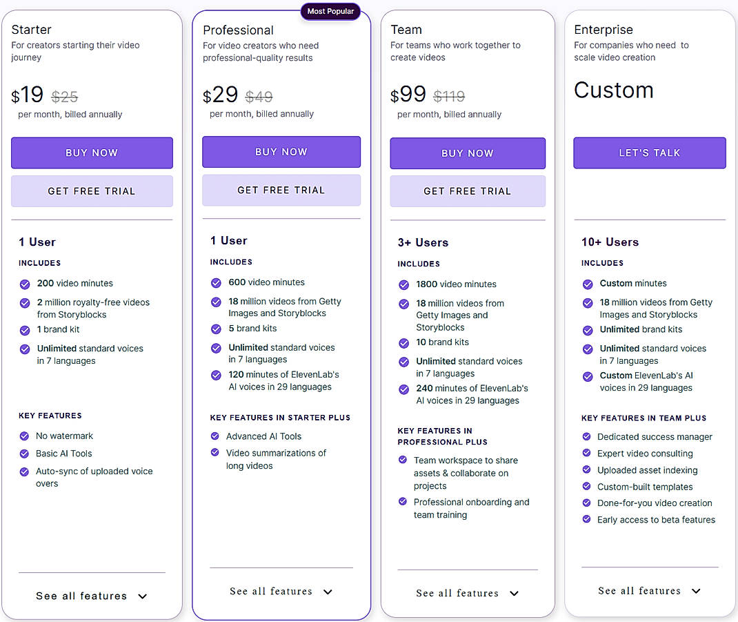 Pricing screenshot