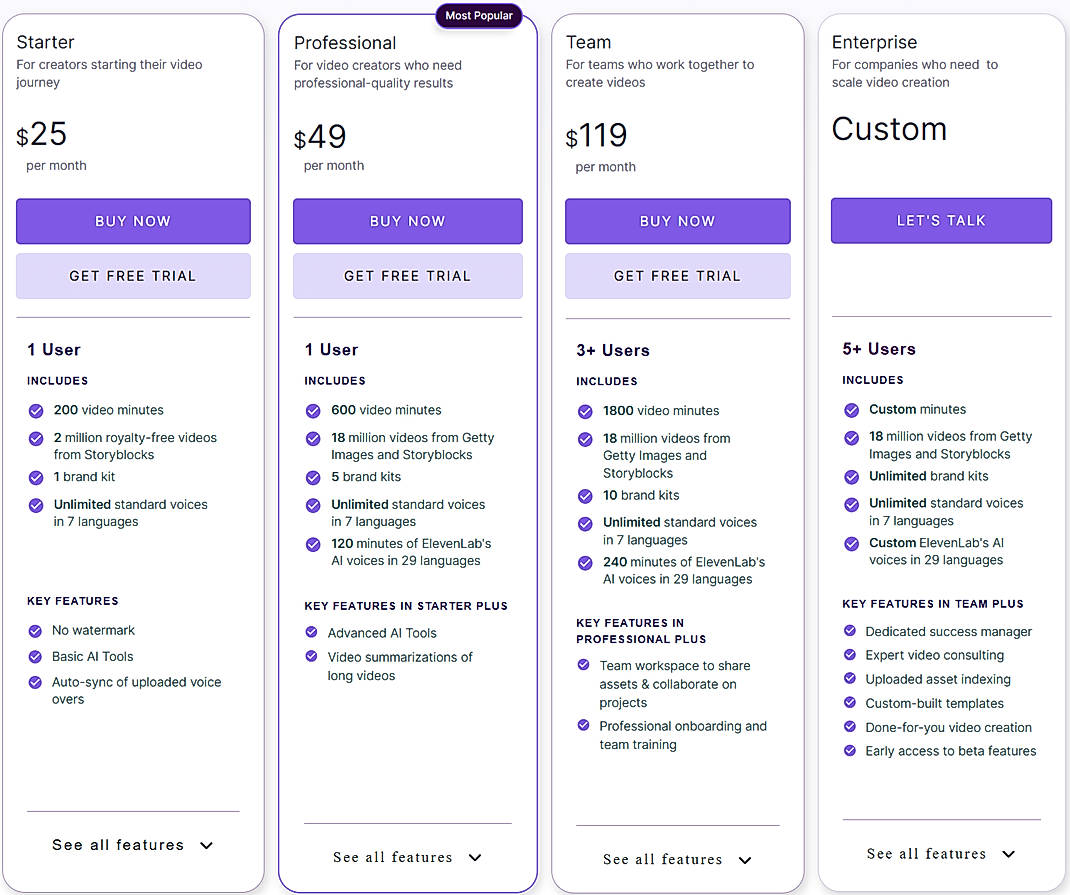 Pricing screenshot