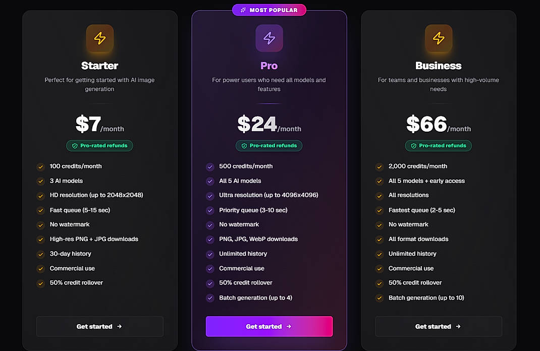 Pricing screenshot