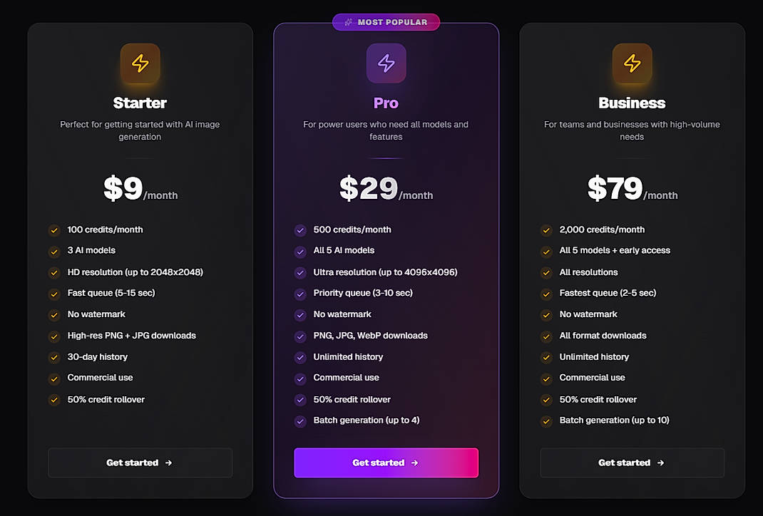 Pricing screenshot