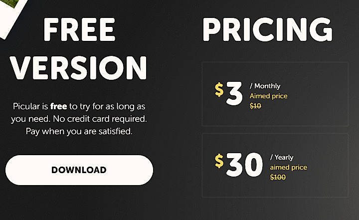 Pricing screenshot