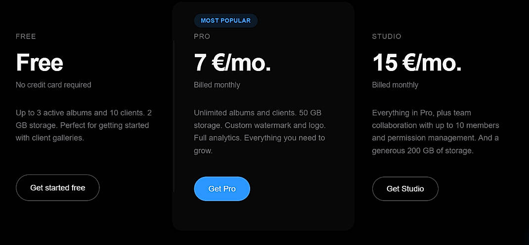 Pricing screenshot