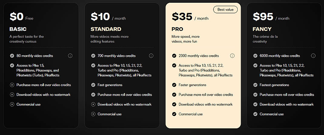 Pricing screenshot