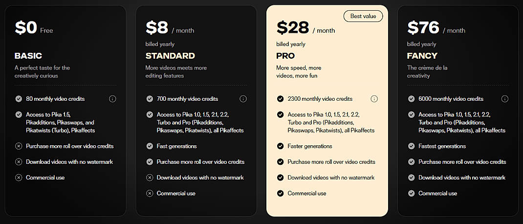 Pricing screenshot