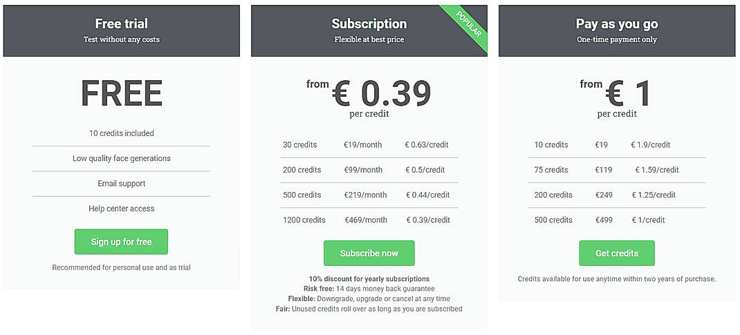Pricing screenshot