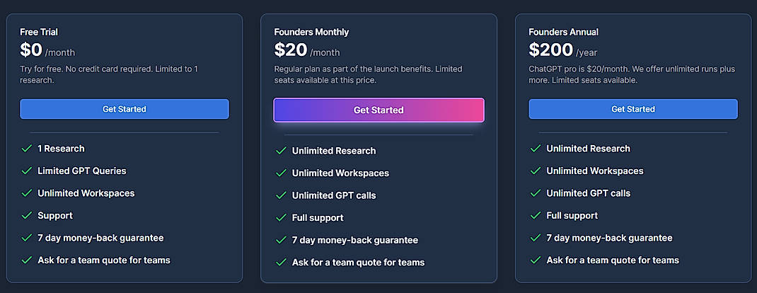 Pricing screenshot