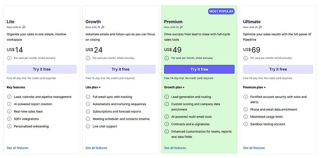 Pricing screenshot