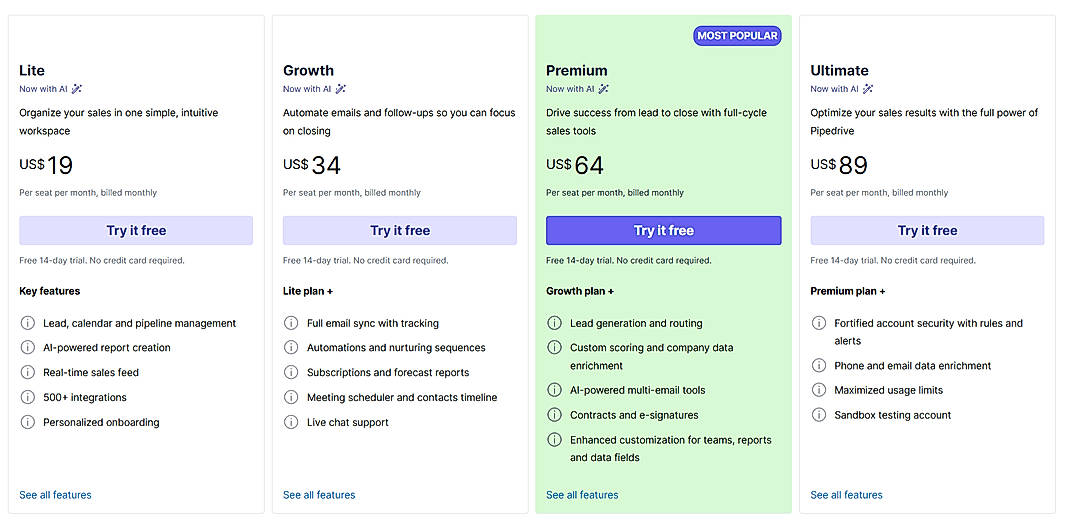 Pricing screenshot