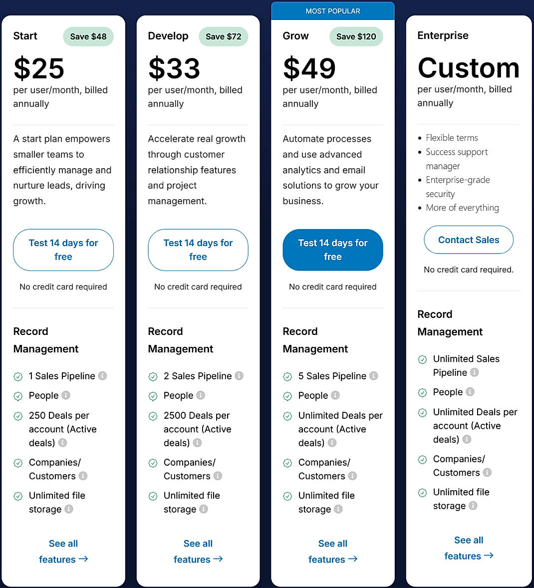 Pricing screenshot