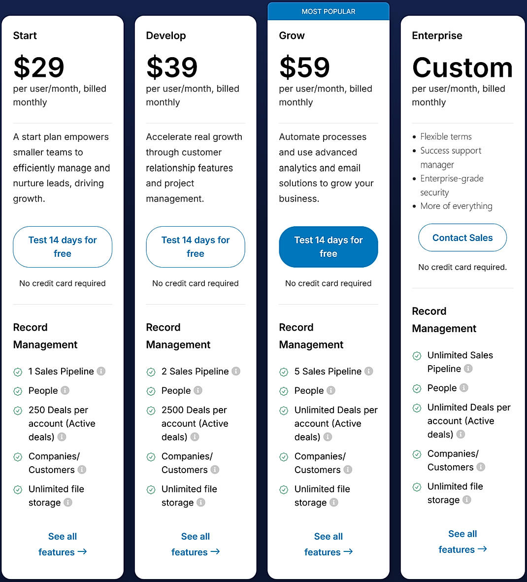 Pricing screenshot