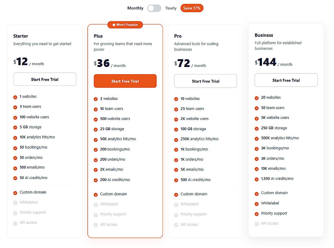 Pricing screenshot
