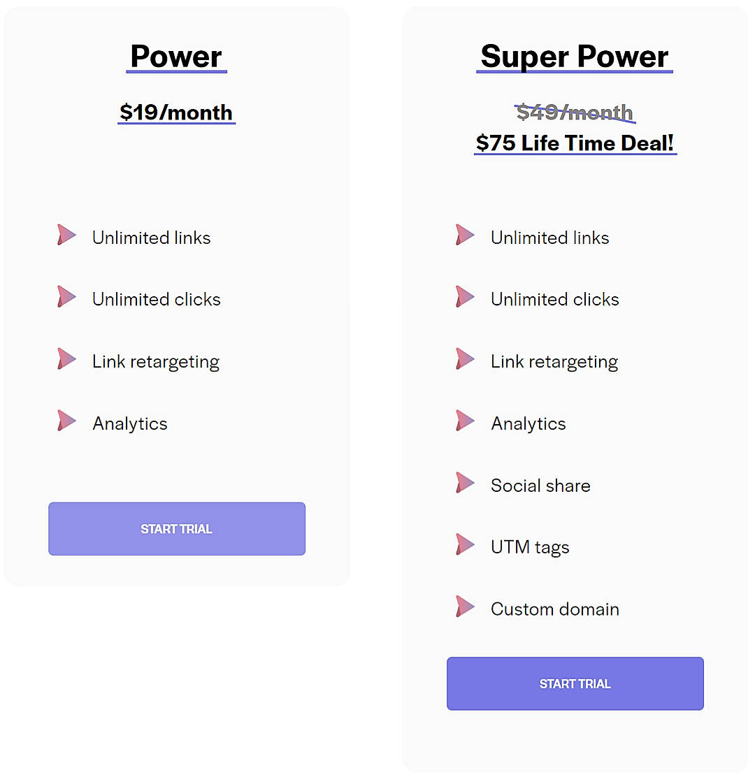 Pricing screenshot