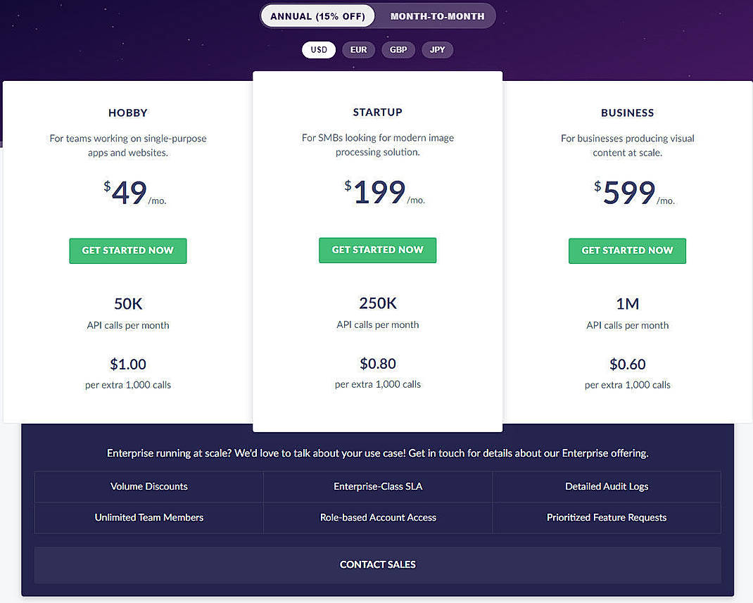 Pricing screenshot