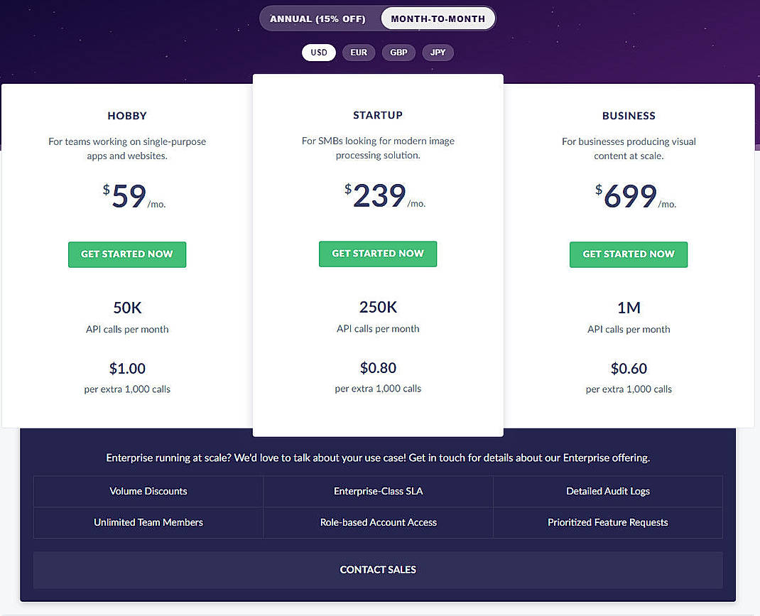 Pricing screenshot