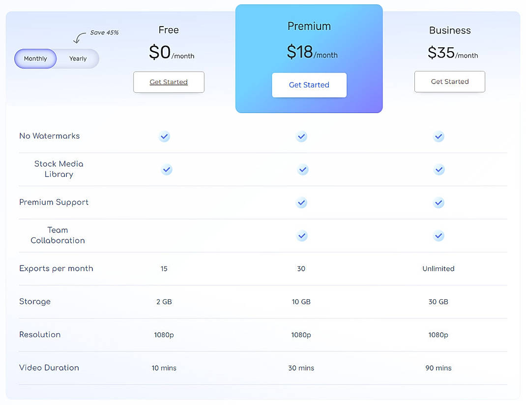 Pricing screenshot