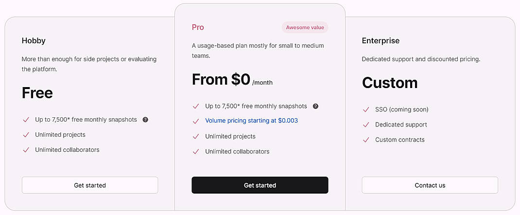 Pricing screenshot
