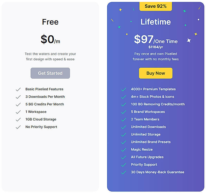 Pricing screenshot