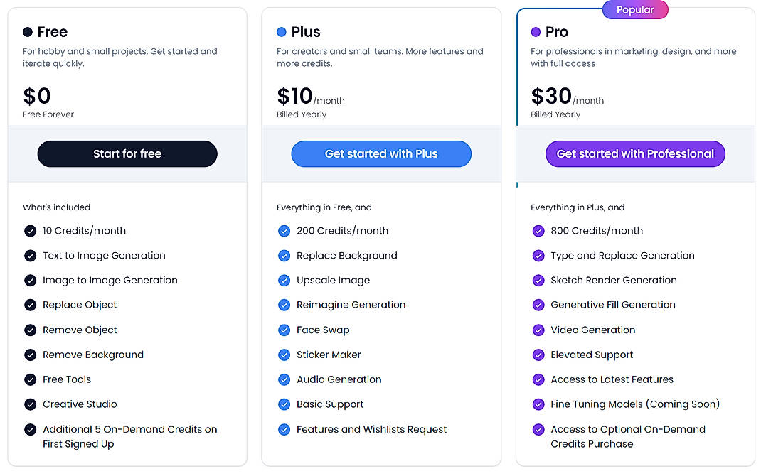 Pricing screenshot