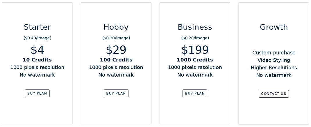Pricing screenshot