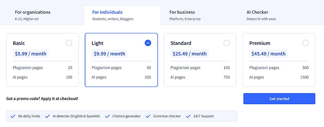 Pricing screenshot