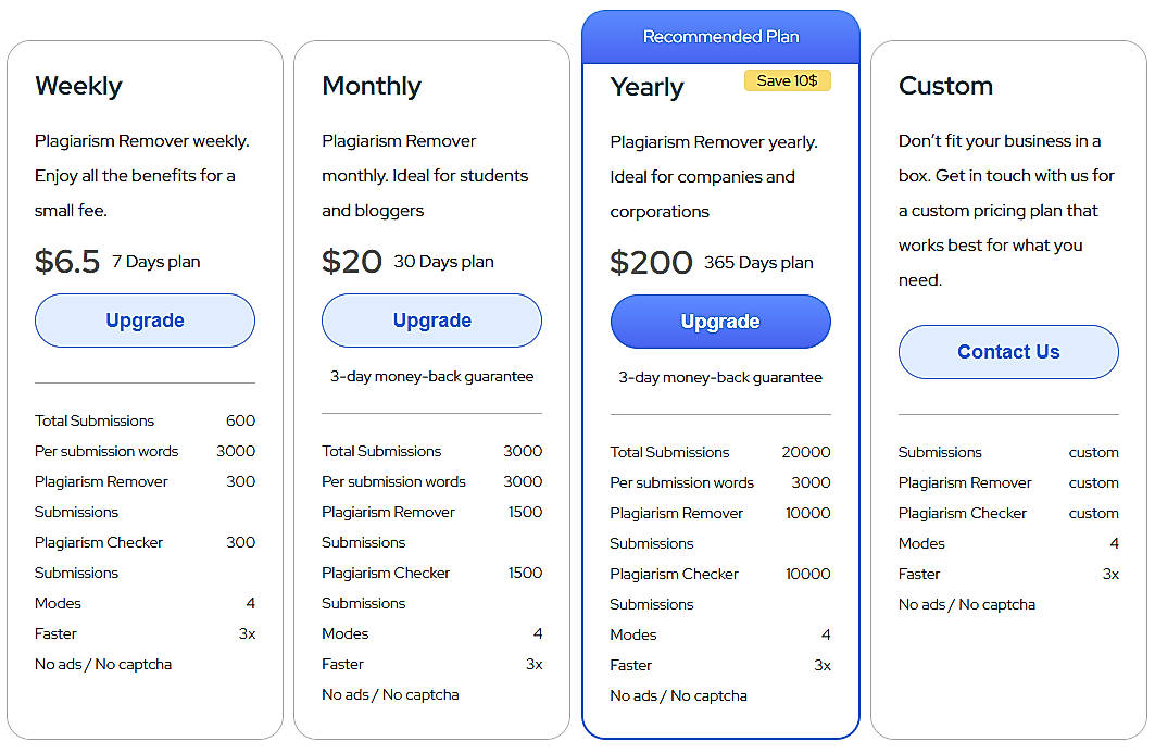 Pricing screenshot