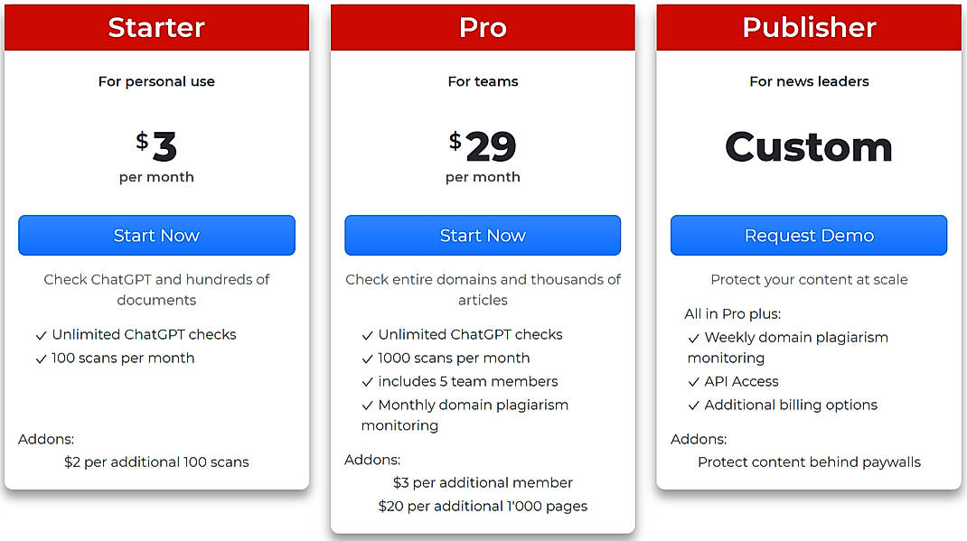 Pricing screenshot