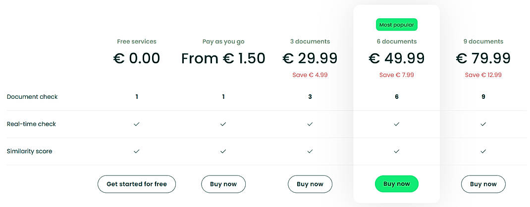 Pricing screenshot