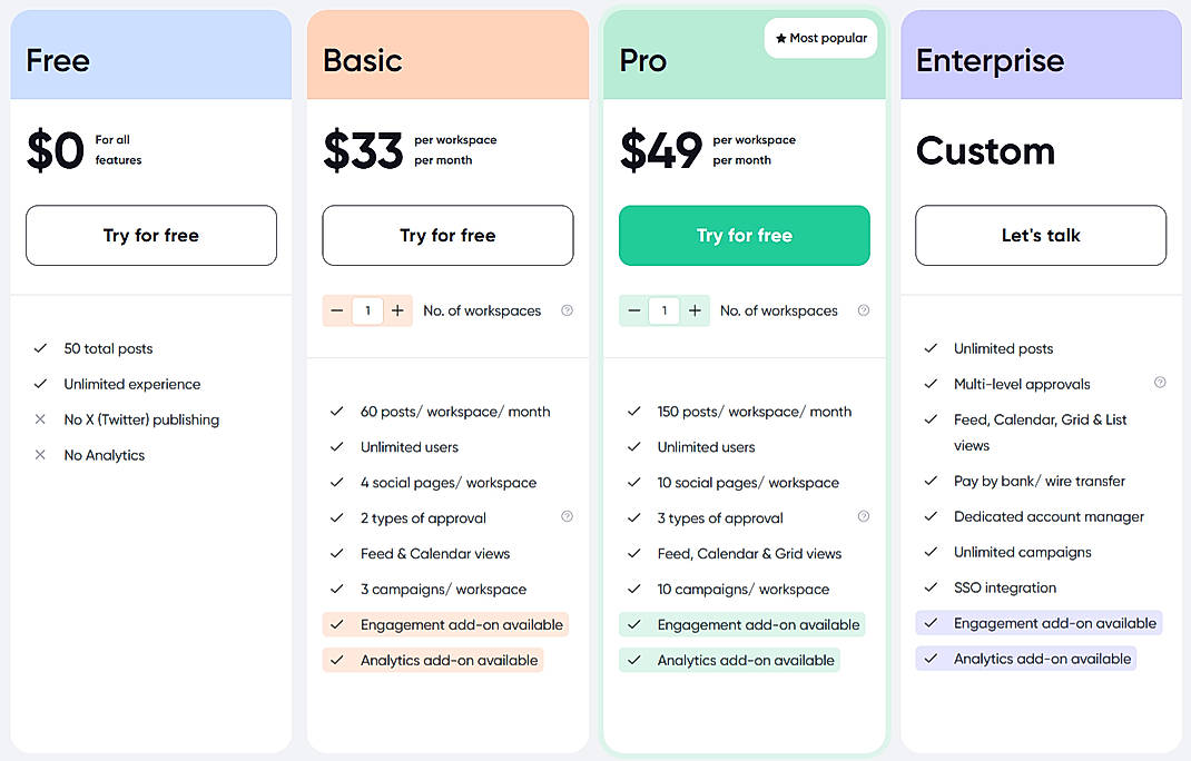 Pricing screenshot