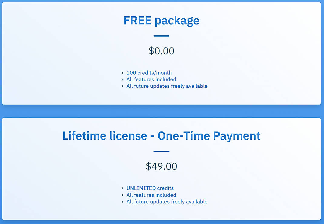 Pricing screenshot
