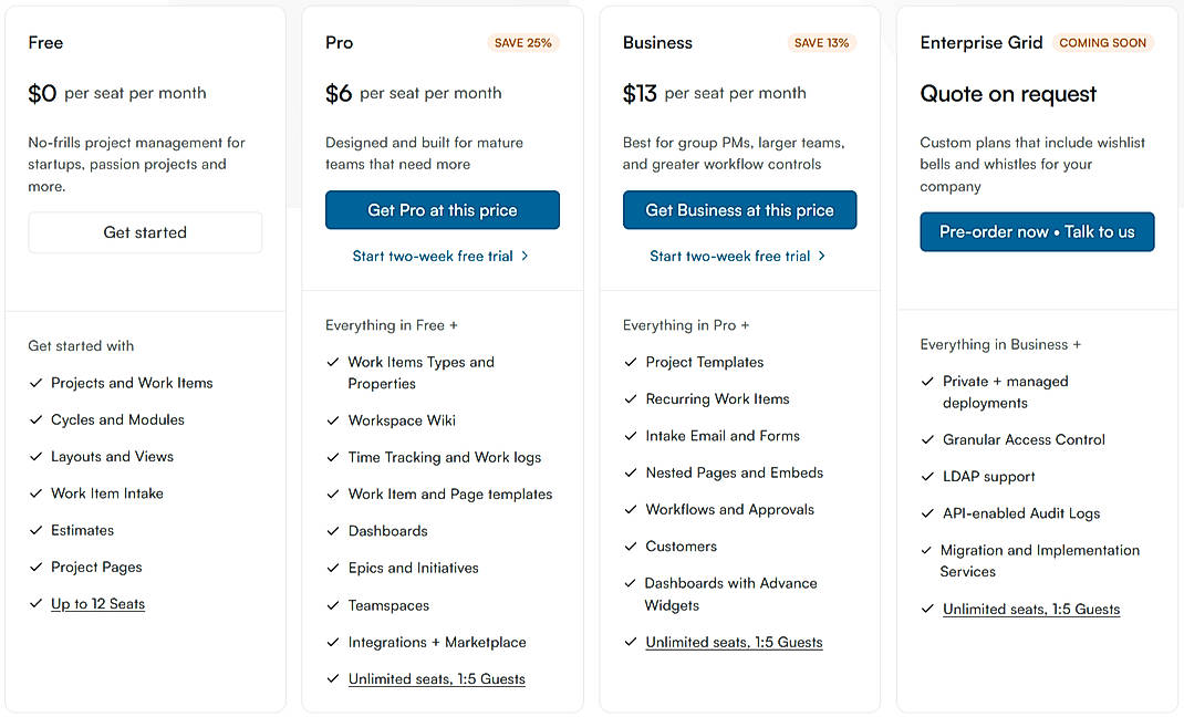 Pricing screenshot