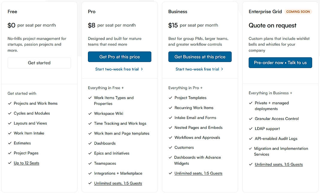 Pricing screenshot