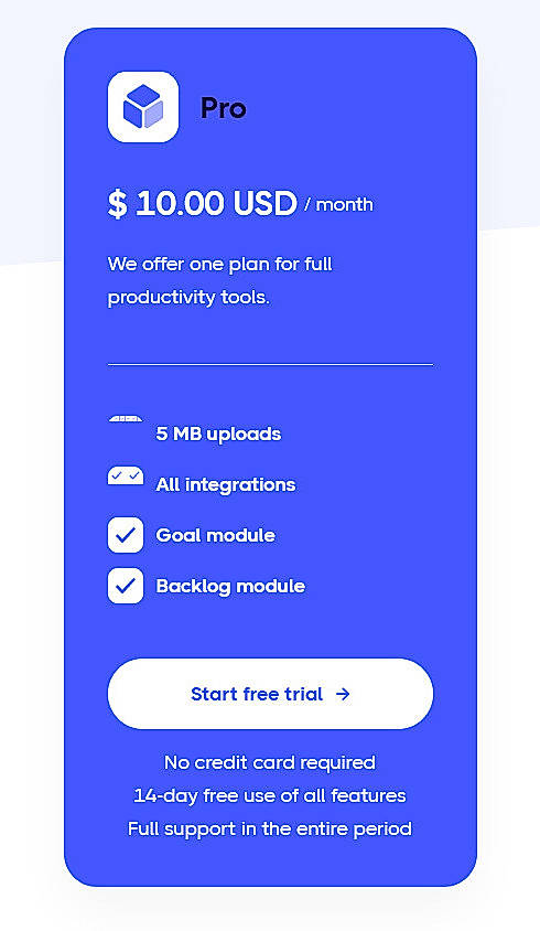 Pricing screenshot