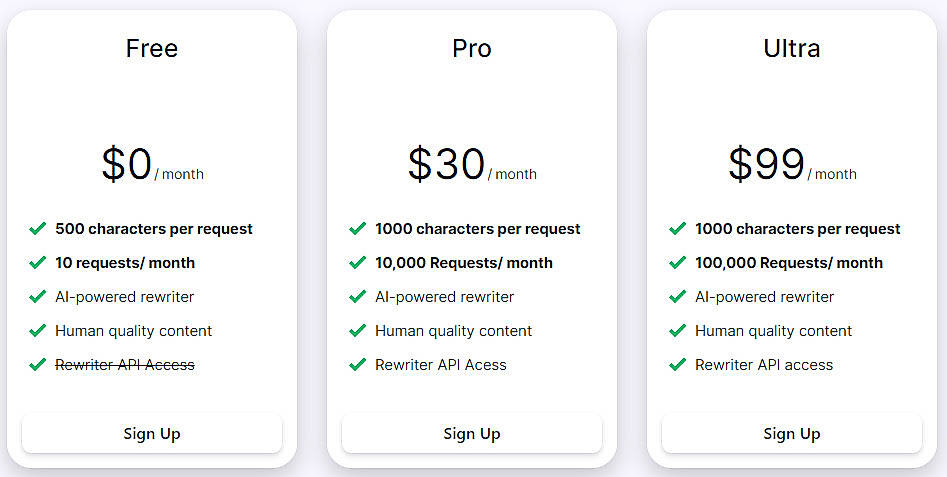 Pricing screenshot