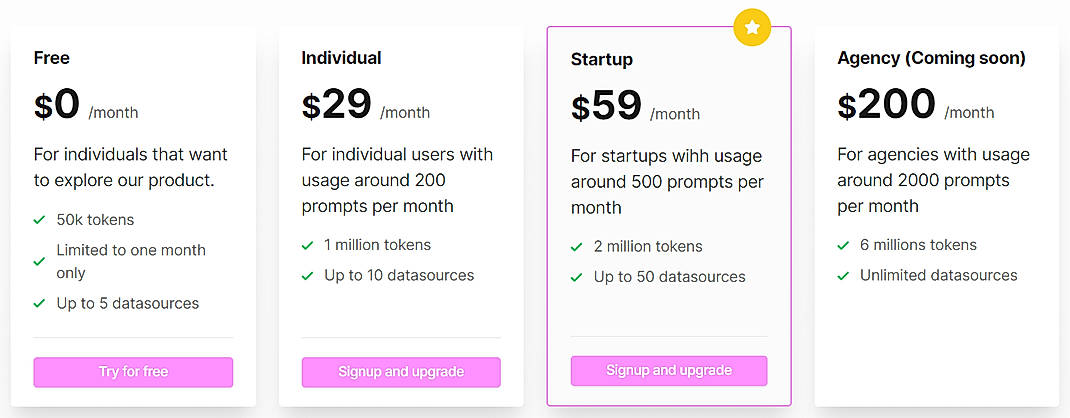 Pricing screenshot