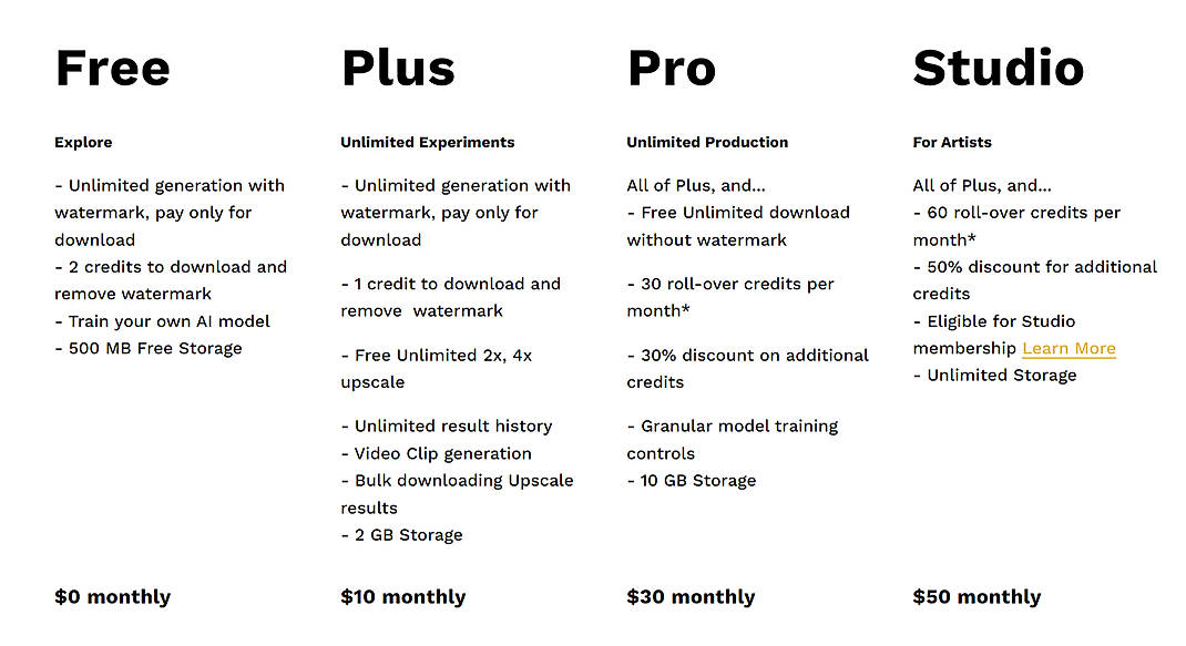 Pricing screenshot