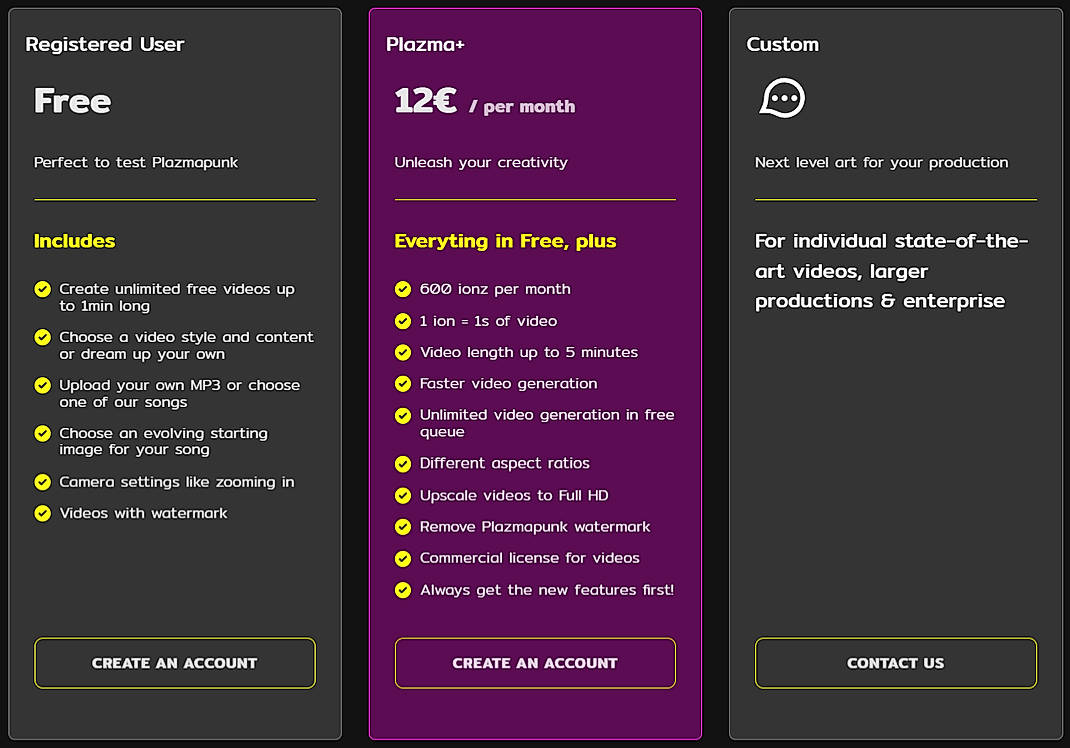 Pricing screenshot