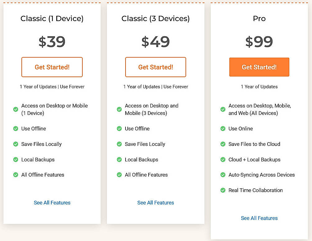 Pricing screenshot