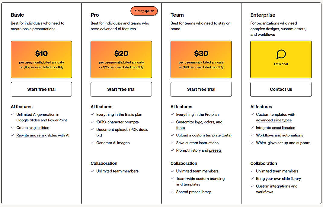 Pricing screenshot