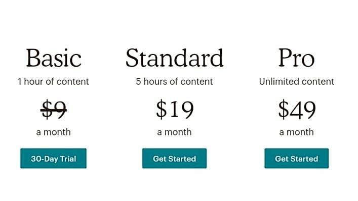 Pricing screenshot