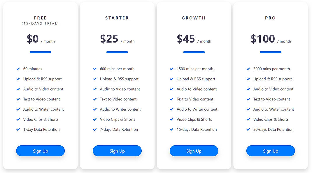 Pricing screenshot