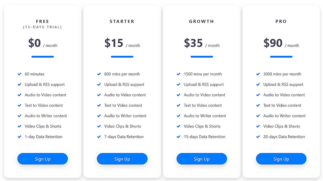 Pricing screenshot