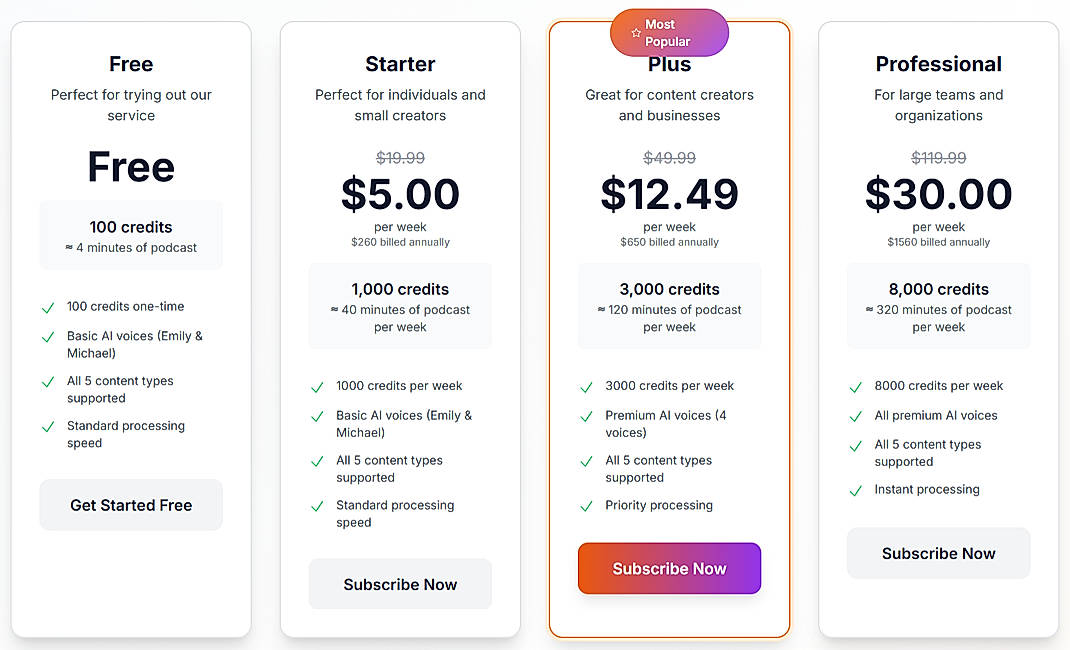 Pricing screenshot