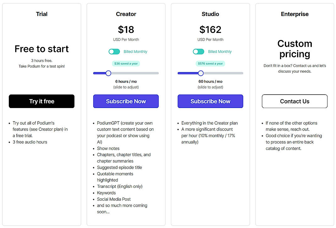 Pricing screenshot