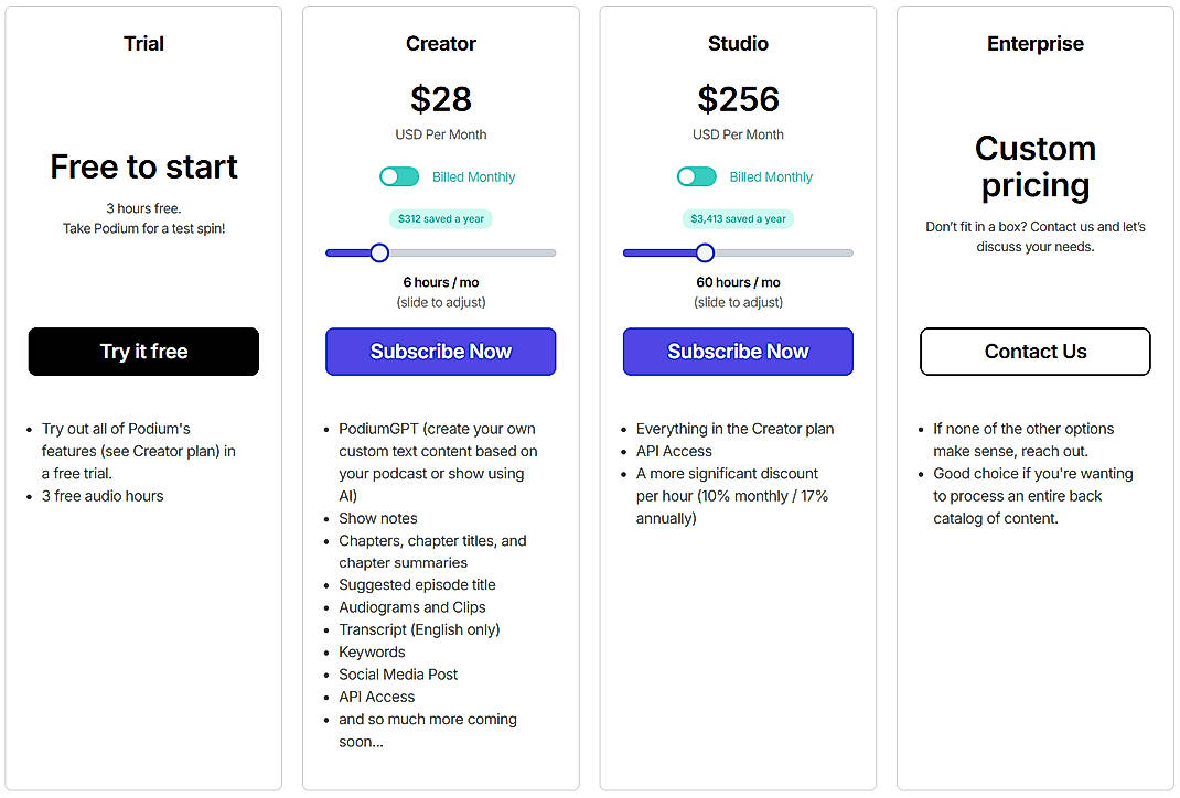 Pricing screenshot