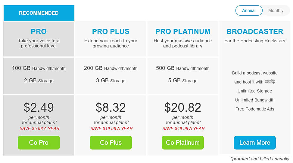 Pricing screenshot