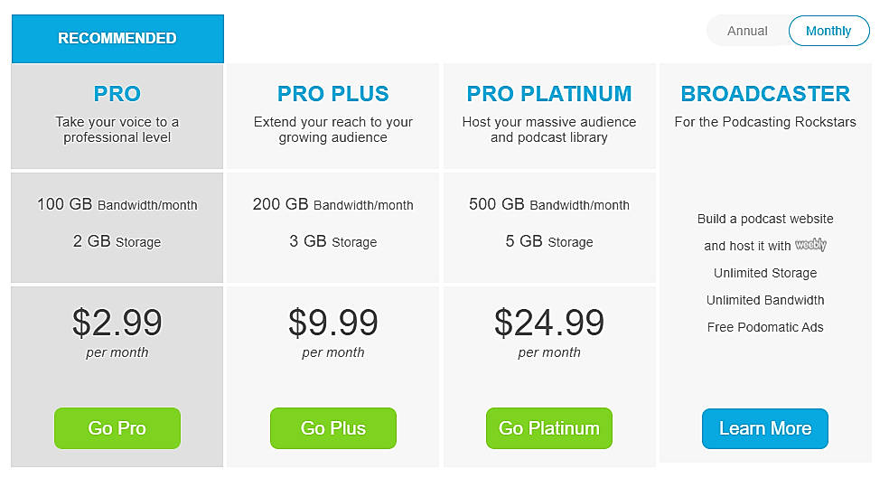 Pricing screenshot