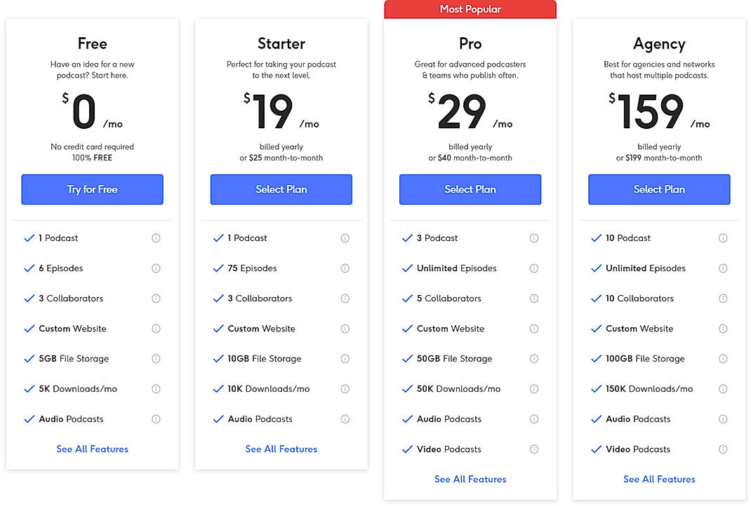 Pricing screenshot