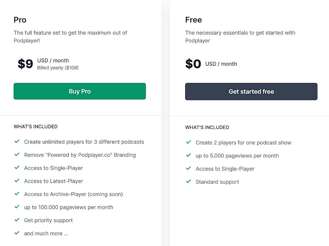 Pricing screenshot