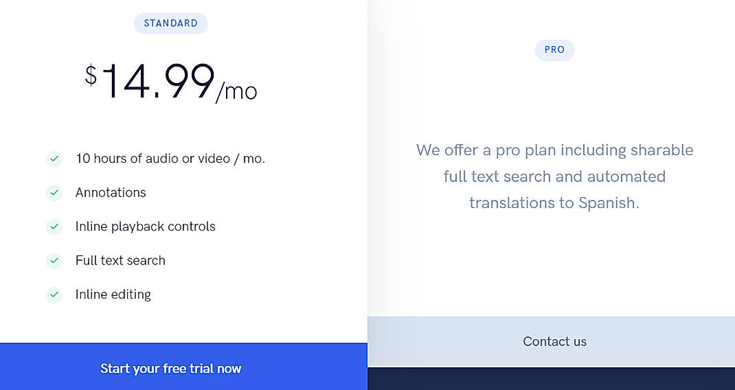 Pricing screenshot