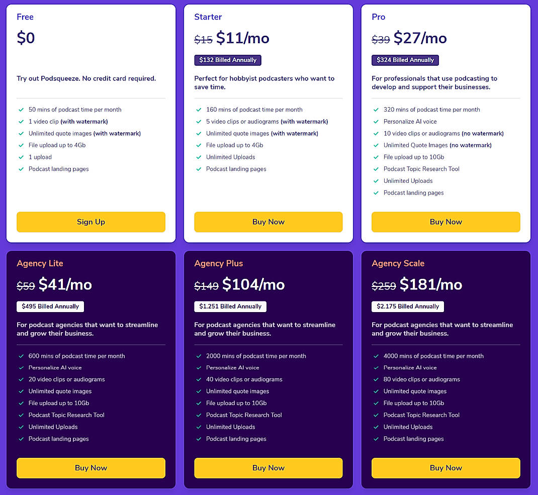 Pricing screenshot